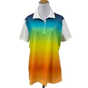Puma Polo Shirt Women XL Extra Large Colorful Rainbow Short Sleeve Athletic Golf